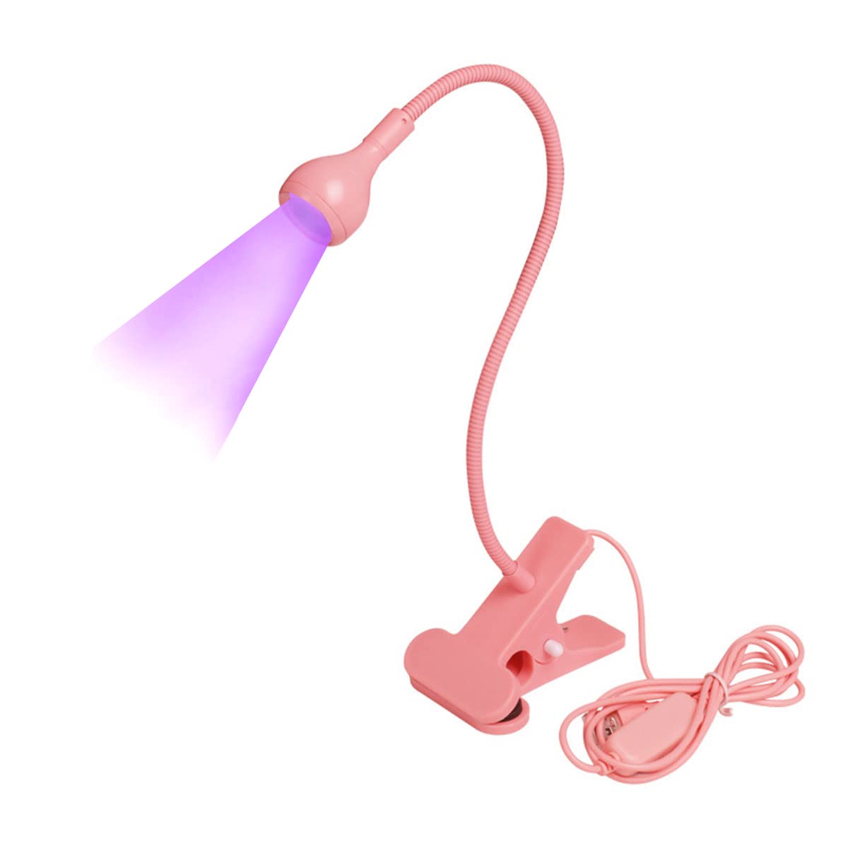 Meitawilltion 3W UV LED Desk Light, Flexible Gooseneck, Clamp, Portable, Plastic, Model M-KG01, Pink