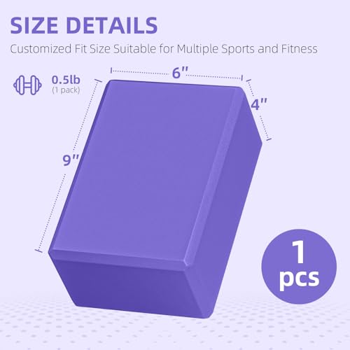 Corsiampoo 1 Pack Large Foam Yoga Blocks 9x6x4 Inches, Sturdy Pilates Block, Workout Block, Non Slip Surface Yoga Brick fo...