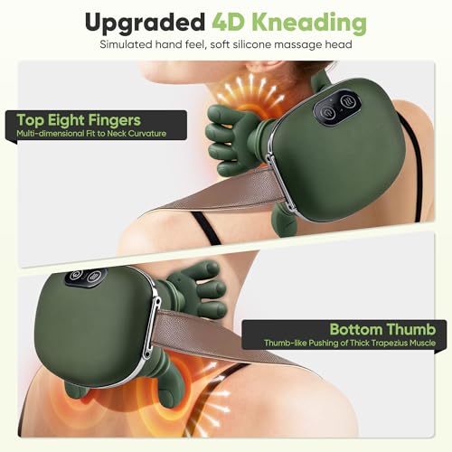 KAXLIDEN Shoulder and Neck Massager, Bionic Heated Massager, Neck Massager with Fingers, 4D Kneading Massage, Simulates a ...