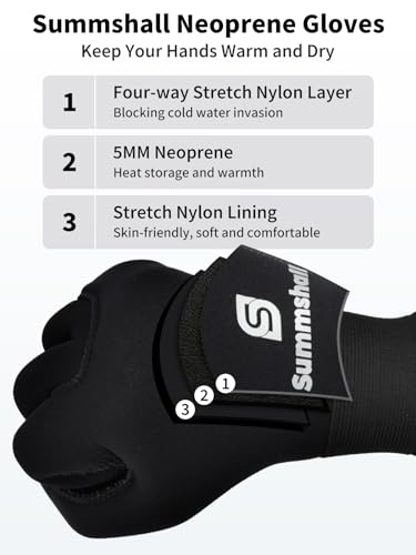 Summshall Scuba Diving Gloves, 3MM Neoprene Thermal Non-Slip Gloves for Diving, Surfing, Kayaking, Snorkeling, Sailing, Bo...
