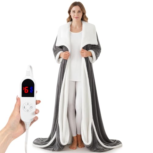 DAILYLIFE Wearable Heated Blanket with Foot Pocket, 52"x72" Electric Blanket with Sleeves for 6 Heat Settings, 12 Hours Ti...
