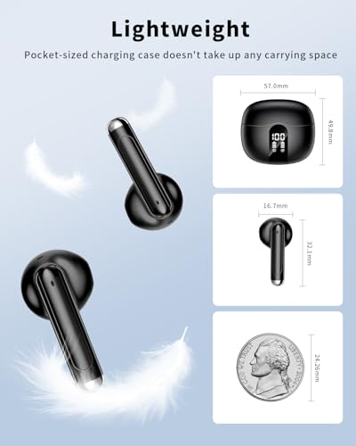 Wireless Earbuds, Bluetooth 5.4 Headphones HiFi Stereo, Ear Buds with 50H Playback, LED Display Wireless Earphones Clear C...