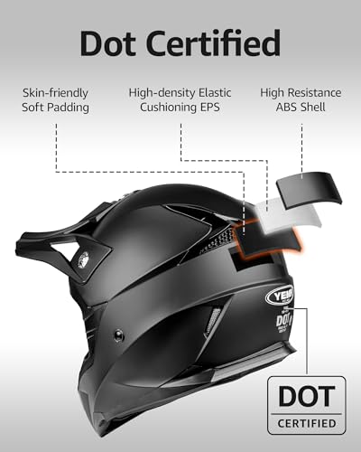 YEMA Dirt Bike Helmet DOT Approved - Motocross ATV MX BMX Offroad Full Face Helmet with 8 Ventilation Vents & Removable Li...