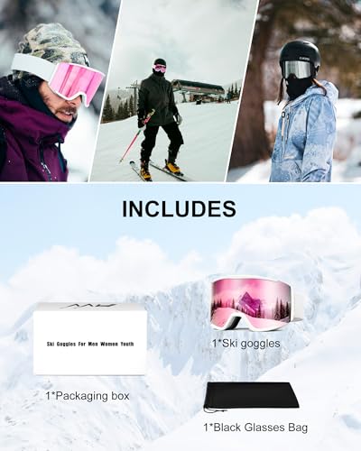 AVV OTG Ski Goggles for Men Women & Youth，Snow/Snowboard Goggles Anti Fog UV Protection