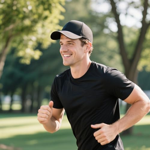 LIRUHOXA Quick Dry Trucker Hat for Men & Women, Laser Cut Mesh Baseball Cap for Outdoor Sports, Running, Workouts