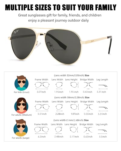 Pro Acme Classic Polarized Aviator Sunglasses 100% UV Protection, 52mm 58mm 63mm