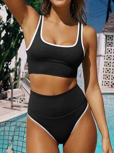 ANRABESS Women's High Waisted Bikini Sets Two Piece Tummy Control Swimsuits High Cut Summer Beach Vacation Bathing Suits