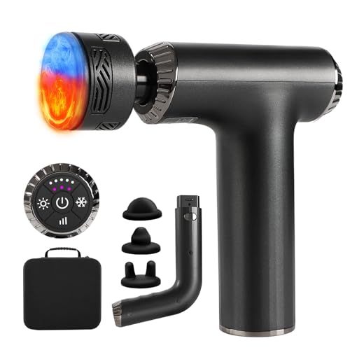 Emicool Massage Gun with Heat and Cold, 2 in 1 Portable Mini Muscle Massager with Extended Handle, Handheld Electric Percu...