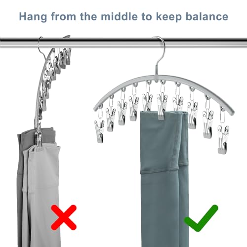 Volnamal Legging Organizer for Closet, Metal Yoga Pants Hanger w/Rubber Coated 2 Pack w/10 Clips Hold 20 Leggings, Hangers...