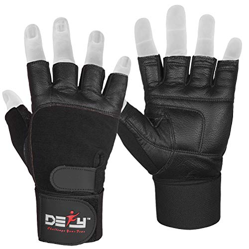 DEFY Padded Weight Lifting Gloves with 13" Long Wrist Wrap Genuine Leather Gym Gloves for Power Lifting, Cross Training, W...