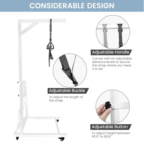 kuailebuy Trapeze Bar for Bed Mobility,Free Standing Trapeze Tar with Wheels,Bed Assist Bar,White Pull Up Assist Bar,5Ft-7...