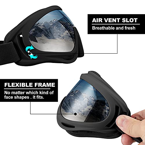 SixYard Ski Goggles, Motorcycle Goggles, 3 Pack Snowboard Snow Goggles for Men Women Adult Youth
