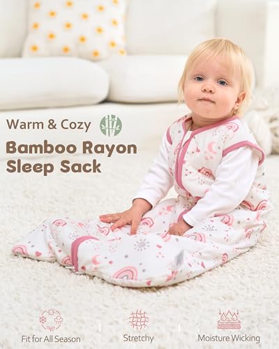 FIEMOL Rayon Made from Bamboo Baby Sleep Sack 6-12 Months, 1.0 Tog Baby Wearable Blanket, Soft Sleeping Bag for Newborn In...