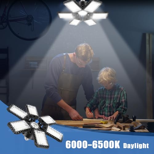 LED Garage Lights Bulb 2 Pack 180W 18000LM 6500K Led Shop Light with 6 Plus 1 Deformable Panels Basement Barn Ceiling Ligh...