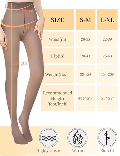 Zibnwek Fleece Lined Tights For Women, Panty Hose Women's Control Top, Fake Translucent Thick Thermal Sheer Tights