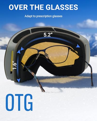 Meeloog Ski Goggles for Men & Women, OTG Snowboard Goggles with UV400 Protection, Anti-Fog & Spherical Design for Wider View