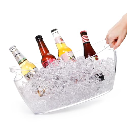 WRINGKIT Ice Bucket for Parties, Clear Acrylic Champagne Bucket with Handle, 6 Liters Beverage Ice Tub, Wine Beer Drink Bu...