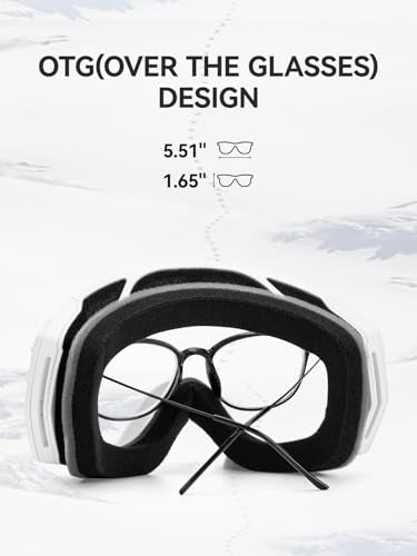 COPOZZ H2 Ski Goggles, Hyperbolic OTG Snow Goggles, Reduce Visual Distortion, UV 400, Snowboard Goggles for Adult Men Women