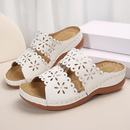JEUROT Walking Sandals for Women Open Toe Slip On Wedge Slides Arch Support Orthopedic Sandal Memory Foam Platform Shoes