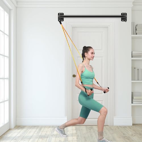 Pull Up Bar Wall Mount 440 LBS Capacity Doorway Chin Up Bar Multifunctional Steel Chinup Bar with with Resistance Band Hoo...