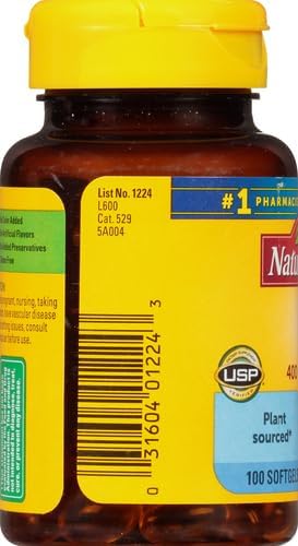 Nature Made Vitamin E 180 mg (400 IU) dl-Alpha, Dietary Supplement for Antioxidant Support, 100 Softgels, 100 Day Supply