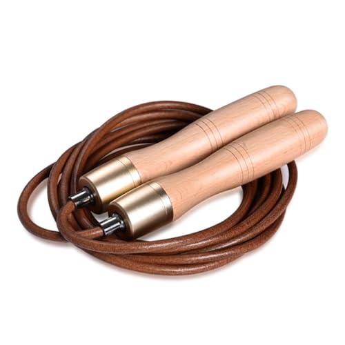 Adjustable Leather Skipping Rope, Pure Wooden Handle and Swivel Bearing Design, Suitable for Fitness Venues and Home Fitne...