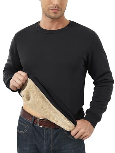 MAGCOMSEN Men's Sherpa Lined Sweatshirts Fleece Pullover Basic Tops Warm Crewneck Winter Sweatshirt