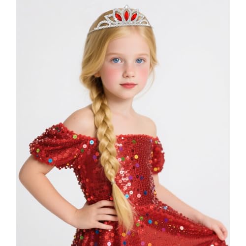 Sparkling Princess Crown Red Rhinestone Tiara for Girls - Royal Party Hair Accessories for Birthday Prom Wedding