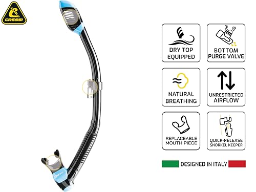 Cressi Adult Diving Dry Snorkel with Splash Guard and Top Valve - Supernova Dry: Designed in Italy