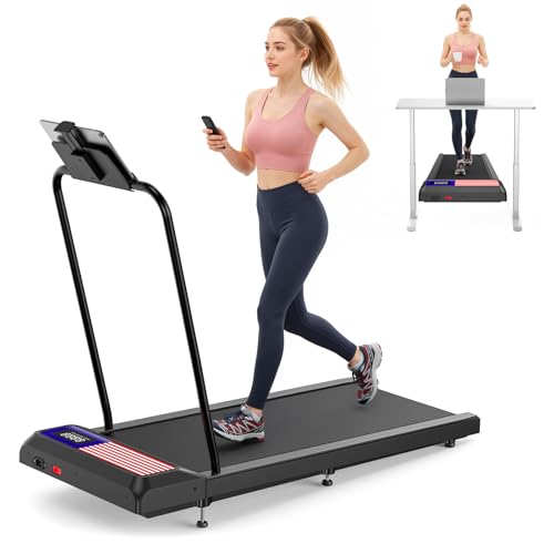 Walking Treadmill Pad with Handle Bar, Silent and Foldable Fitness Equipment, Treadmill with 4-in-1 Modes, Easy Assembly, ...