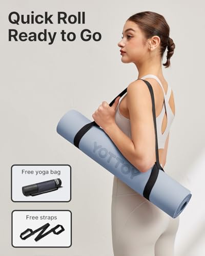 Yoga Mat,Non-Slip TPE Exercise Mat(1/4 Inch) for Pilates, Fitness & Barefoot Workouts, Home Gym Studio with Strap & Bag