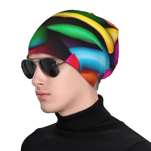 Rainbow Rose Flower Print Beanie Hat for Men and Women Stretchy Slouchy Winter Warm Cap Headwear Accessory