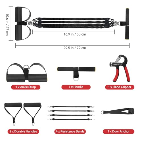 2026 Upgrade Foot Pedal Resistance Band, Adjustable 4-Tube Elastic Pull Rope Fitness Sit-up Exercise Equipment at Home Gym...
