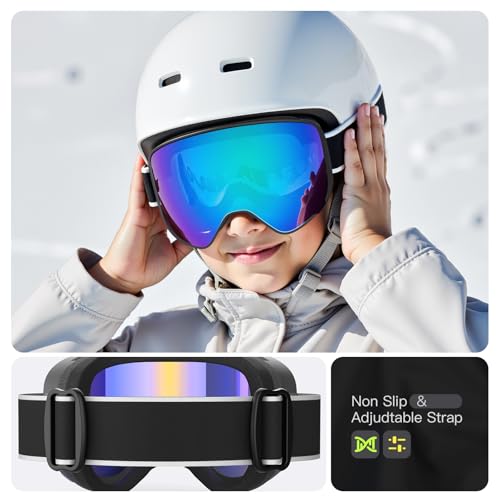 MAMBAOUT Ski Goggles with Magnetic Lens, Kids Snowboarding Goggles for Boys Girls, Anti Fog UV Protection Age 3-14