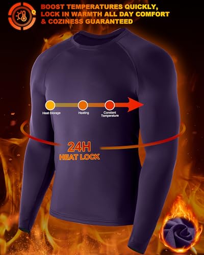 EoBeKee Mens Thermal Compression Shirts, Warm Long Sleeve Fleece Lined Tops Athletic Base Layer for Running Cold Weather