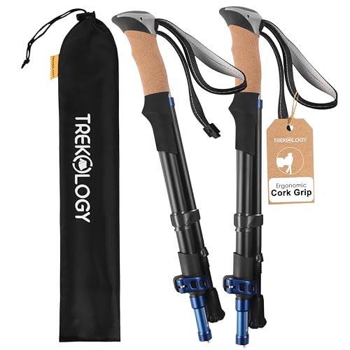 TREKOLOGY Hiking Poles with Real Cork Grips, Adjustable for Heights 5'2'' to 6'5'' – Lightweight Trekking Poles, Aircraft-...