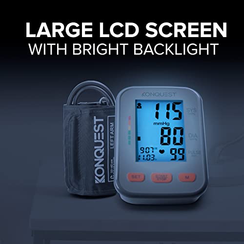 Konquest KBP-2704A Digital Blood Pressure Monitor – Automatic Upper Arm BP Machine with Large Cuff (8.5–16.5 in), Backlit ...
