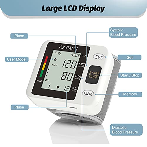 ARSIMAI Wrist Accurate Automatic High Blood Pressure Monitors Portable LCD Screen Irregular Heartbeat Monitor with Storage...