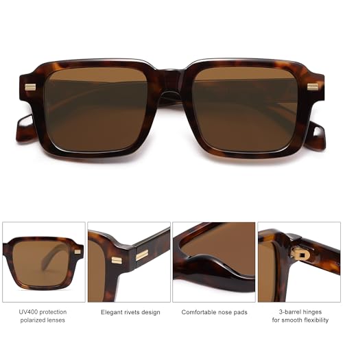 SOJOS Trendy Square Polarized Sunglasses for Women Men, Retro Vintage Womens Mens Rectangle Shades SJ2345