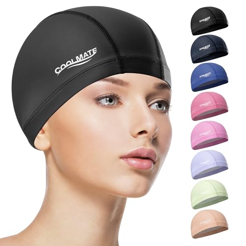 COOLMATE Fabric Swim Cap for Adult Women Men Kid, Silicone Water Resistant Layer, Cloth Swim Cap Gifts for Swimmers, Light...