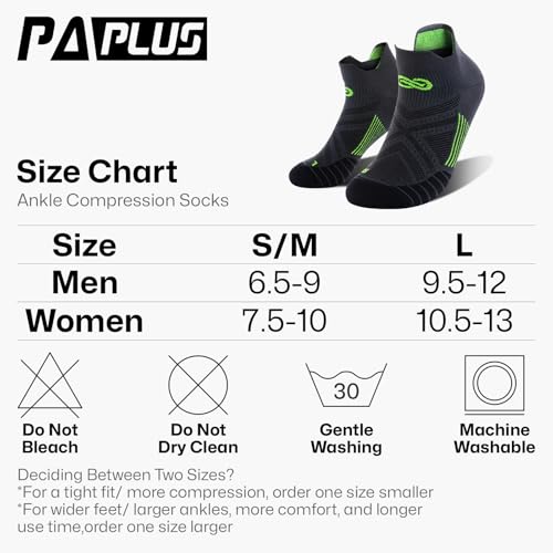 PAPLUS Ankle Compression Sock for Men and Women 2/4/6 Pairs, Low Cut Compression Running Sock with Ankle Support