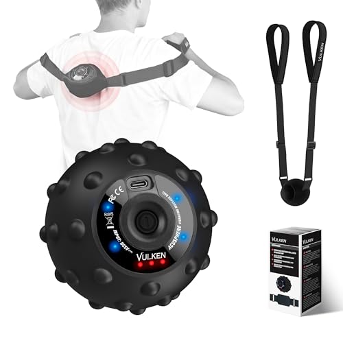 Vulken Vibrating Massage Ball for Muscle Recovery with SphereStrap – Target Hard-to-Reach Areas, Hands-Free Back Massage. ...