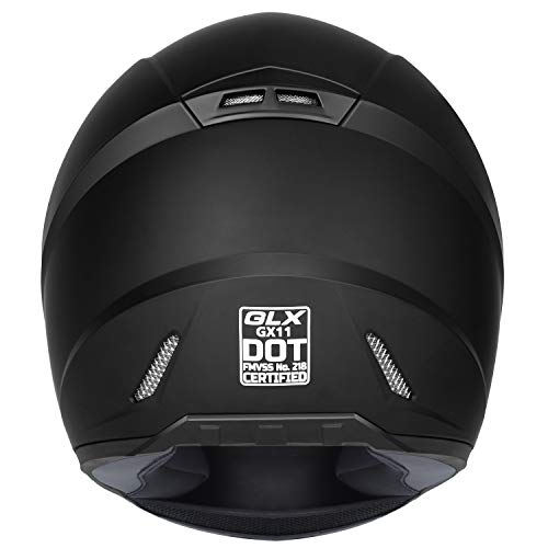 GLX GX11 Compact Motorcycle Helmet - Matte Black, Large - Full Face w/ Tinted Visor, DOT Approved