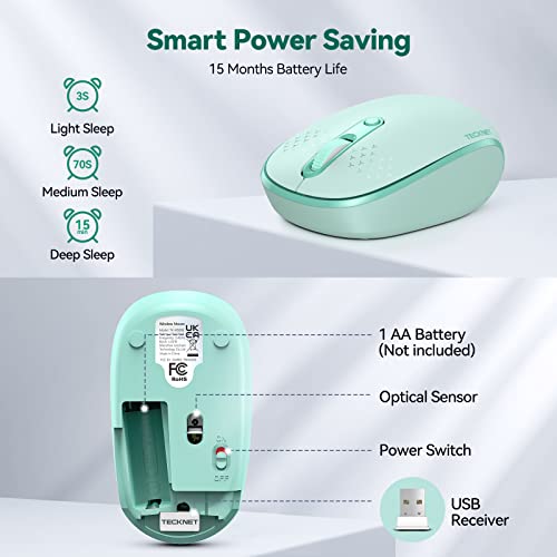 TECKNET Wireless Mouse for Laptop, 2.4G Quiet Computer Mouse with USB Receiver, 4 Buttons Portable Cordless Mice for Chrom...