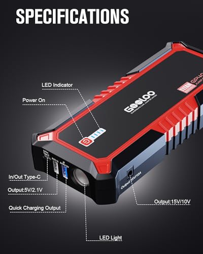 GOOLOO GP4000 4000A Peak Car Battery Jump Starter, Portable Battery Booster for Up to All Gas or 10L Diesel Engine, SuperS...