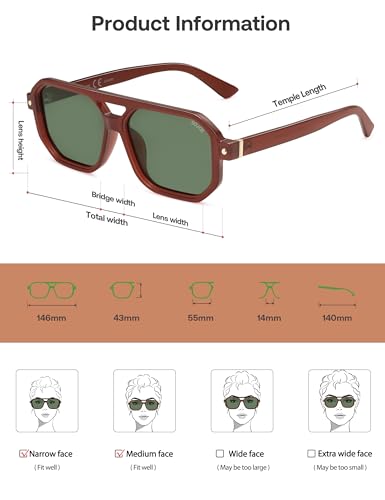 SOJOS Retro Polarized Square Aviator Sunglasses for Women Men Vintage 70s UV400 Protection Shade SJ2609
