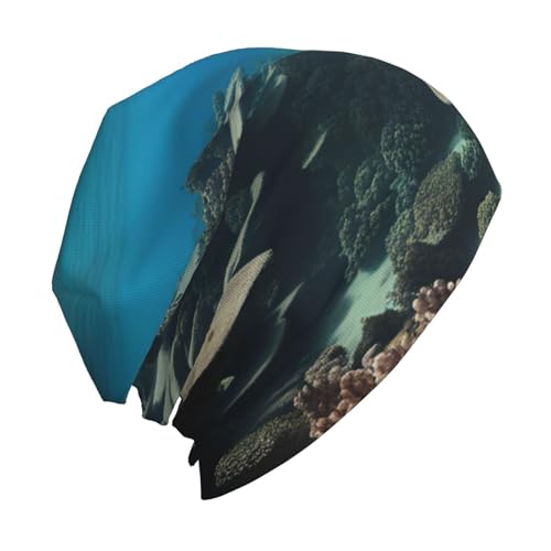 Underwater Ocean View Print Soft Beanie Hat for Men Women Warm Fashion Cap for Jogging Cycling Gift Outdoor Use Black