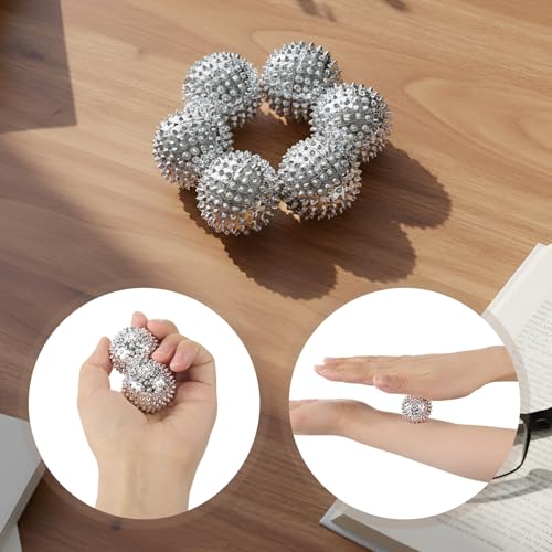 JolliLudo 6 Pcs Magnetic Massage Ball for Adults Spiky Massage Ball for Hand Exercise, Pain Pressure and Stress Relief Chr...