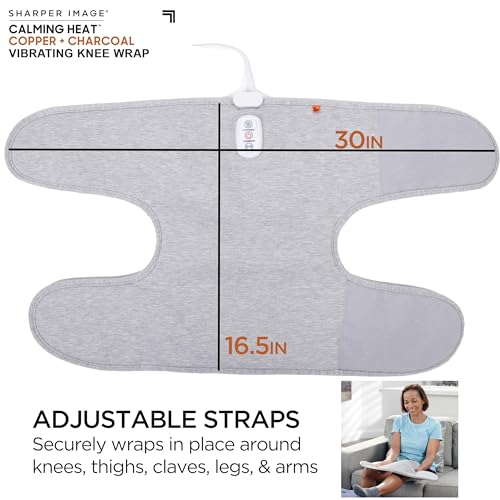 Calming Heat Knee Wrap by Sharper Image | Weighted Copper & Charcoal, Heating Pad, Auto Shut-Off Feature, Gift for Holiday...