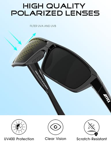 ATTCL Polarized Sunglasses Men for Fishing: UV Protection Lightweight TR90 Sports Wrap Sun Glasses Driving Golf Running